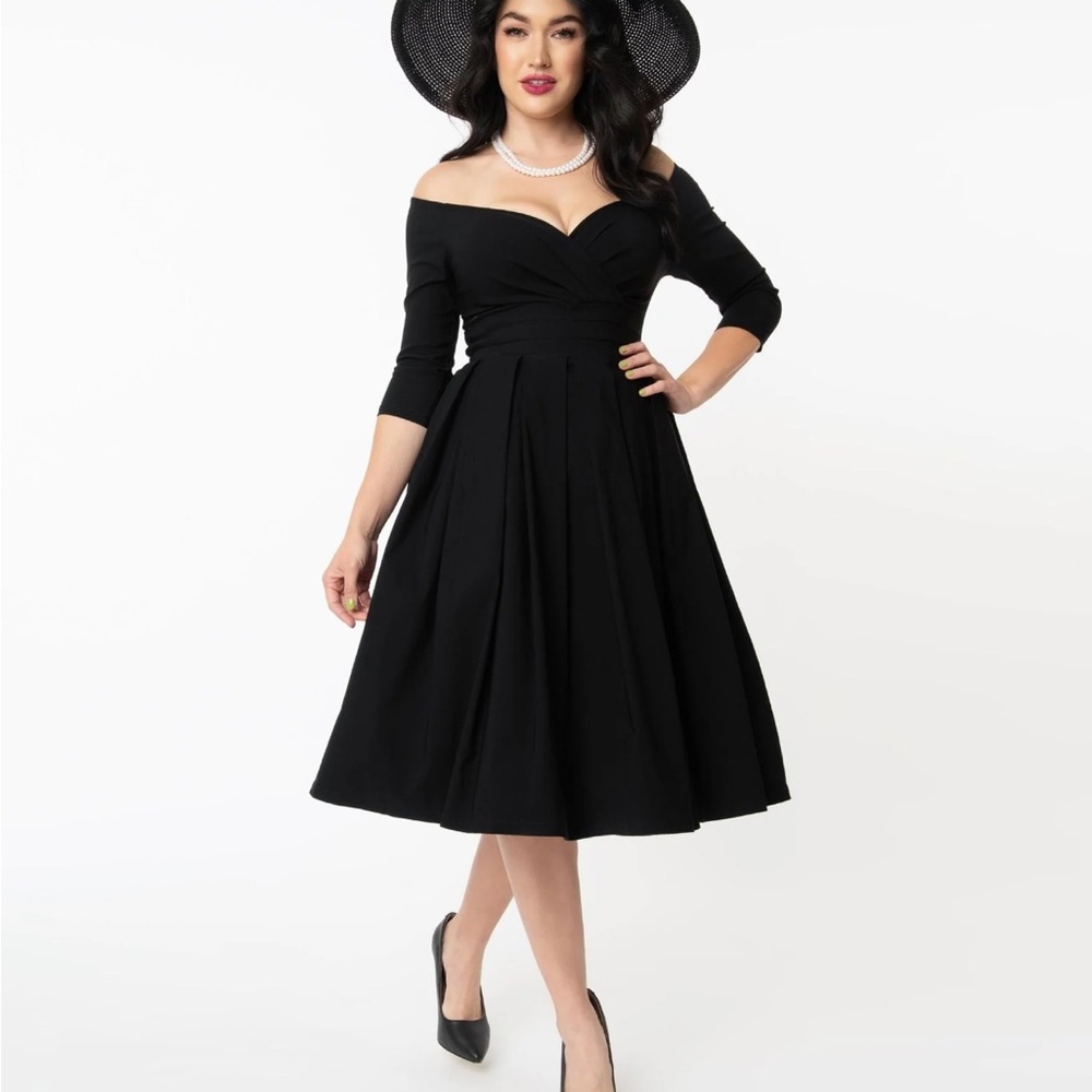 Unique vintage Black Off-Shoulder Dress